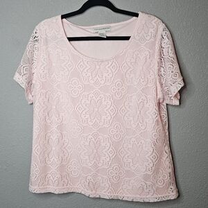 Sag Harbor Womens XL‎ Shirt Baby Pink Lace Feminine Mature Easter Pastel